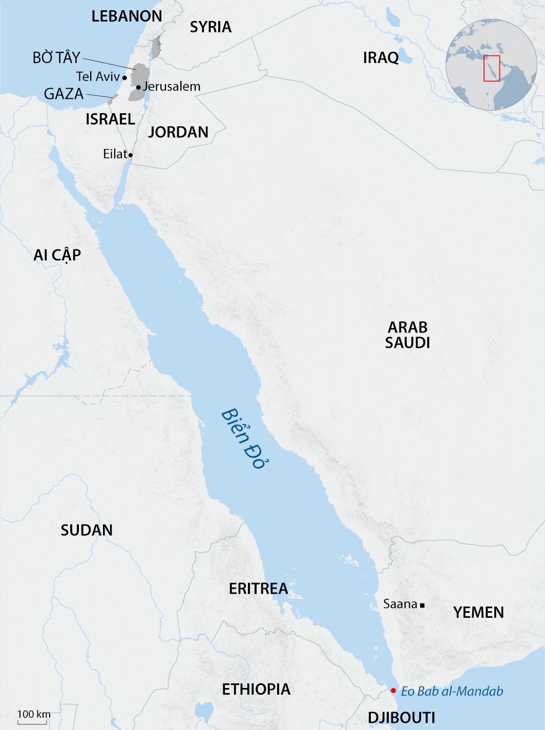 Vị trí của Israel và Yemen. Đồ họa: AFP