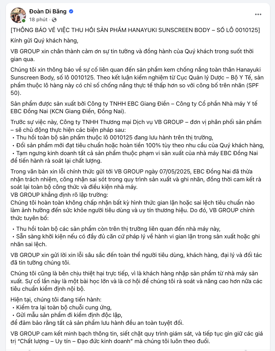 Đoàn Di Băng xin lỗii