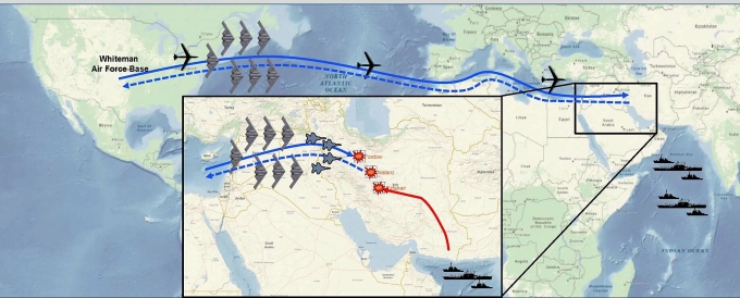 Chiến dịch 'Búa Đêm': Mỹ huy động 125 máy bay đánh phá hạt nhân Iran - Hình ảnh minh họa